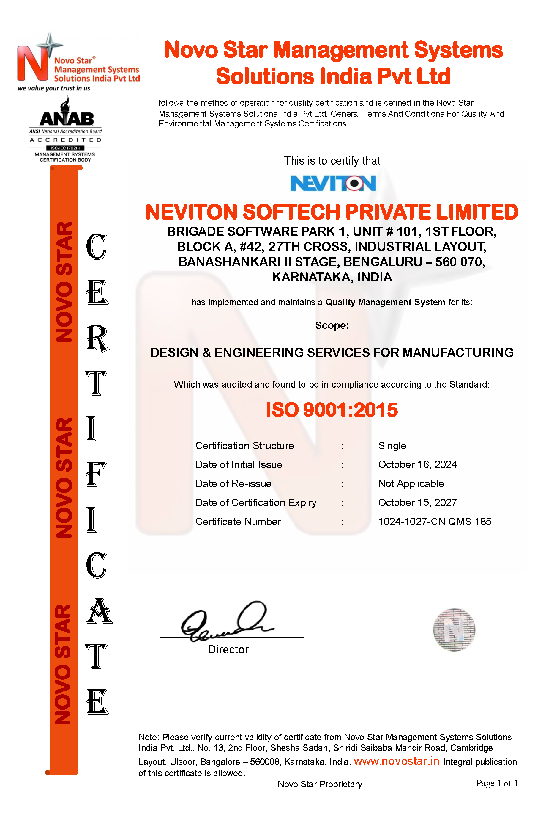 ISO 9001:2015 Certificate